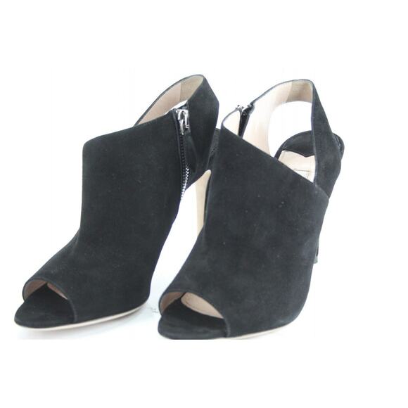 Miu Miu Black Suede Peep Toe Slingback Heel Pumps - Picture 6 of 12